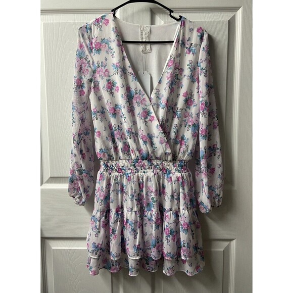 Sadie & Sage Mini Dress Size XS V Neck Faux Wrap Long Sleeved Floral Boho lined - Picture 2 of 9